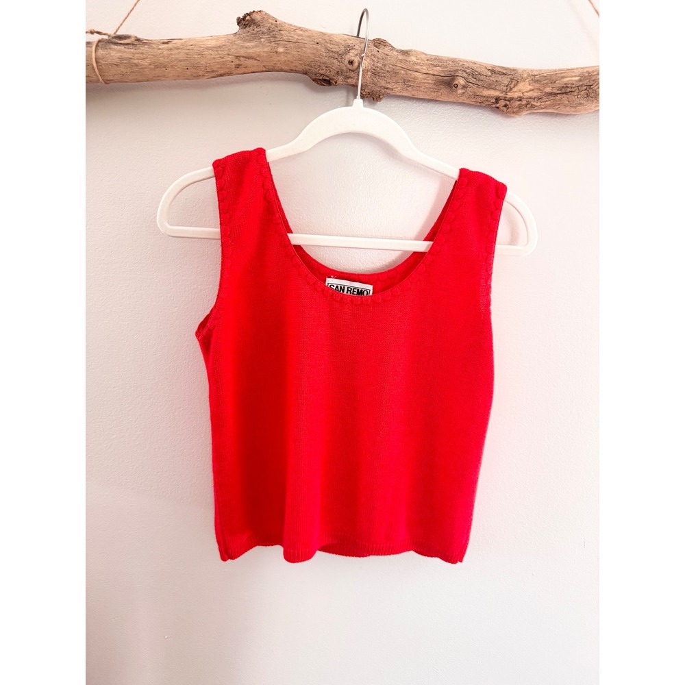 San Remo Petites by Laura Knits Red Sleeveless Knit Sweater Tank Top Scoop Neck